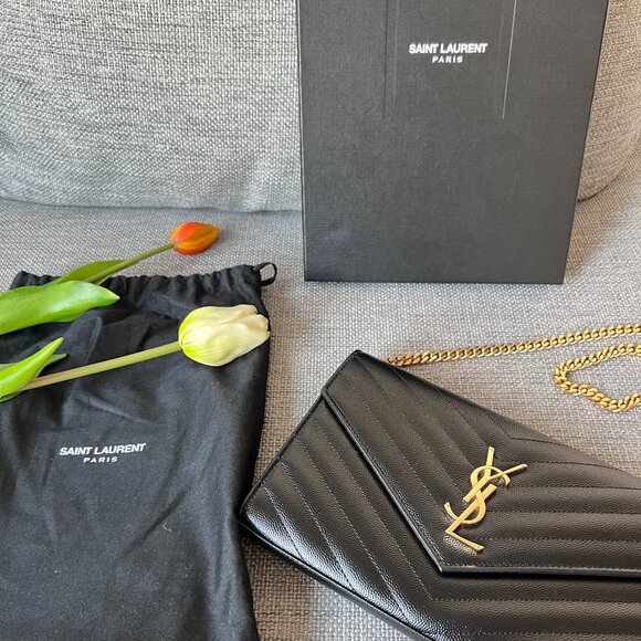 Saint Laurent Monogram Wallet on Chain Grained Leather Black (Pre-owned) - Picture 13 of 16